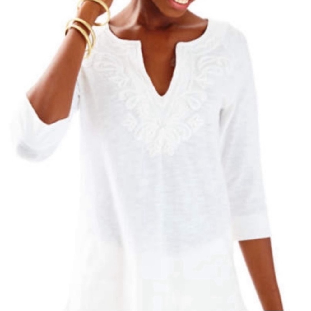 Lilly Pulitzer White Embroidered V-Neck Tunic